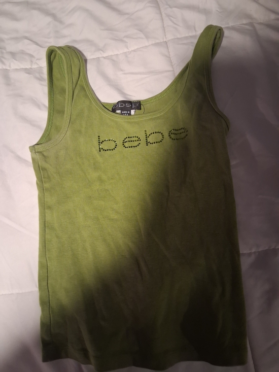 bebe Tops - bebe Embellished Logo Tank Top - Lime Green